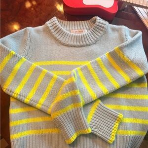 La Ligne Mini Marin Light Blue Sweater with Neon Yellow Accents